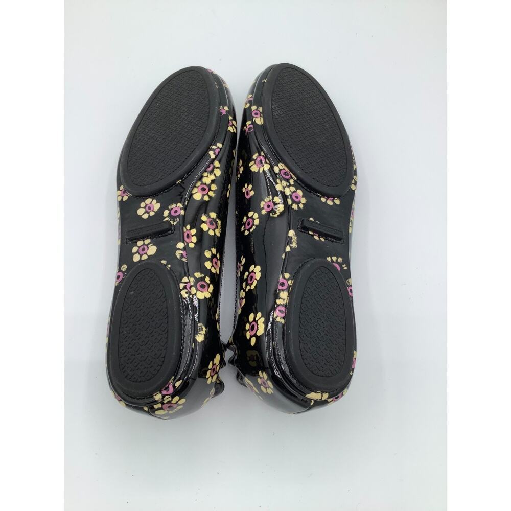 Tory‎ Burch Size 8.5 Black Patent Leather with Yellow Pink Flowers Flats - Picture 2 of 7